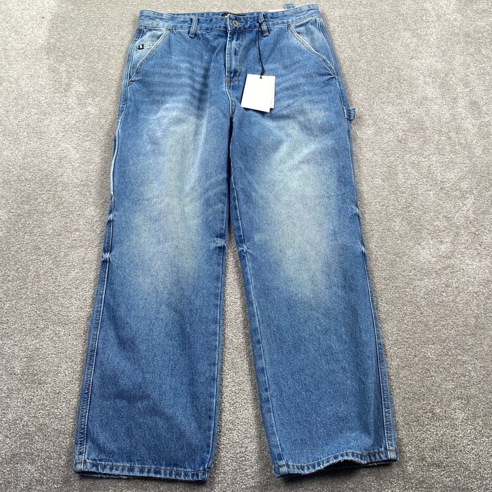 Broken Threads Mens Loose‎ Straight Carpenter Jeans Blue Wash 34 BT-11036225 NWT